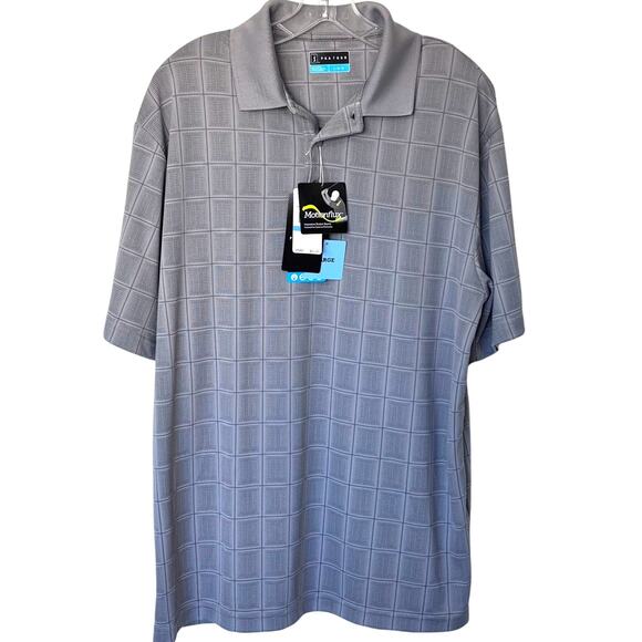 PGA Tour Men's NWT Large Gray Windowpane Plaid Golf Polo Shirt Motion Flex - Picture 1 of 8